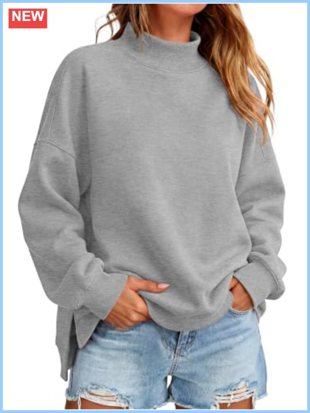Mock Neck Oversized Sweatshirt Loose Fit Pullover Fall Winter Casual